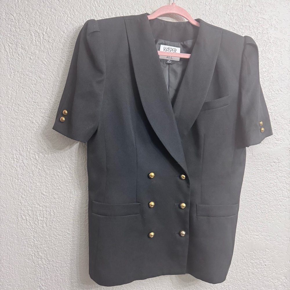 Kasper for A.S.L Black Double Breasted Short Sleeve Blazer – Size 14 - Picture 3 of 8